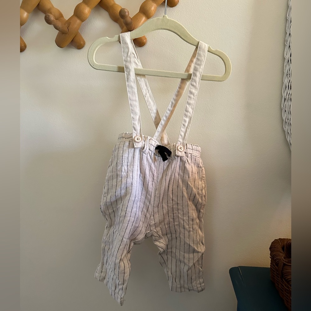 Zara striped Linen pants with suspenders